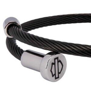 HARLEY DAVIDSON LADIES STAINLESS STEEL AND LEATHER BRACELET